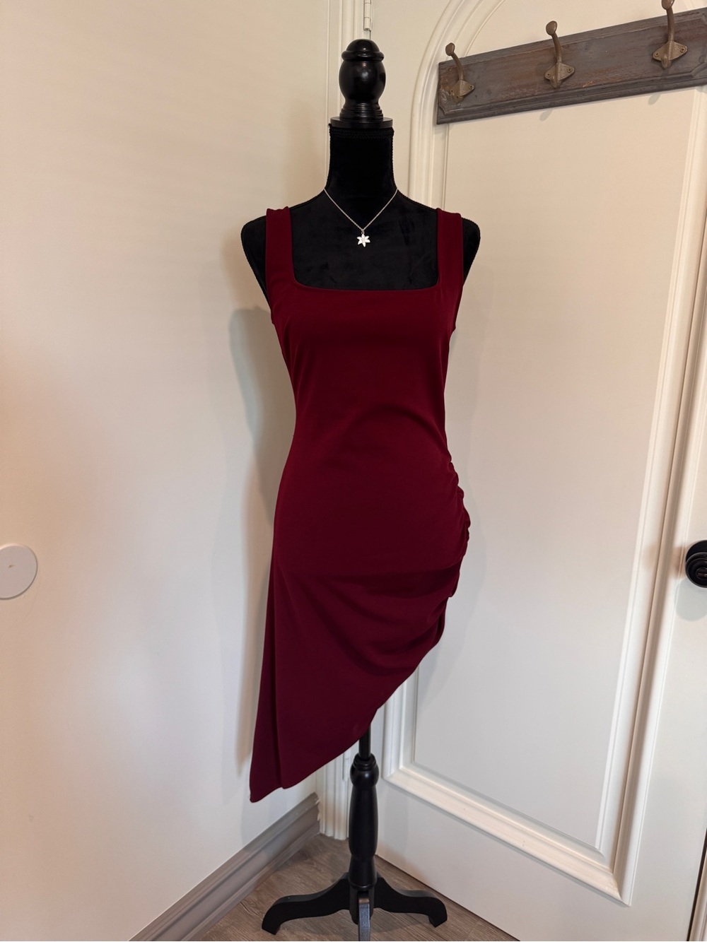 Lovely Day Burgundy Asymmetrical Square-Neck Bodycon Dress